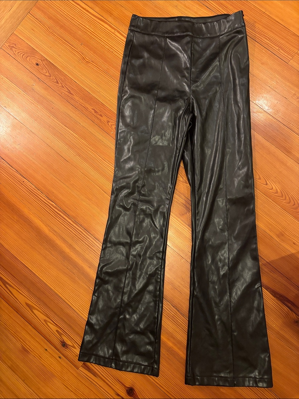 Black Faux Leather Flare Pants
